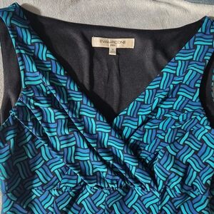 Evan Picone Blue and Black Geometric Blouse